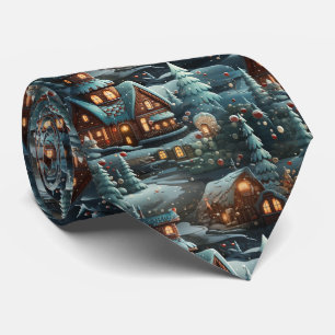 Quirky Blue Gingerbread House Pattern Tie