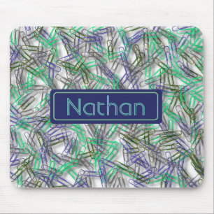 Quirky Blue Green Paperclips Personalised Mouse Pad