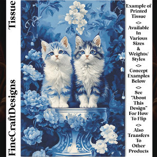 Quirky Blue & White Kittens, Floral CP7 Decoupage Tissue Paper