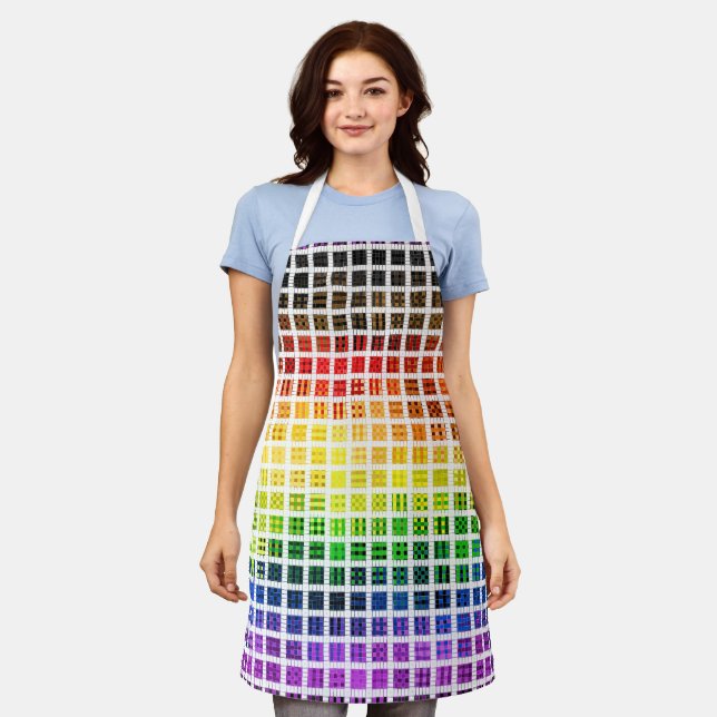 Quirky Boho Plaid Colourful Gay Rainbow Pride Flag Apron (Worn)