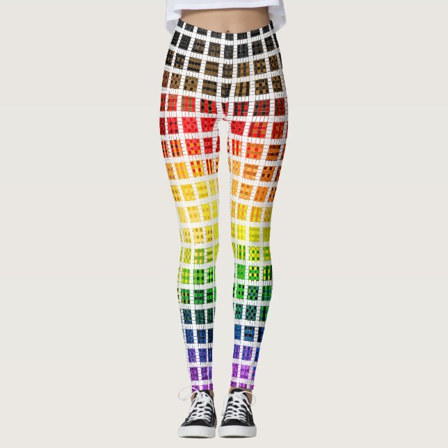 Quirky Boho Plaid Colourful Gay Rainbow Pride Flag Leggings (Front)