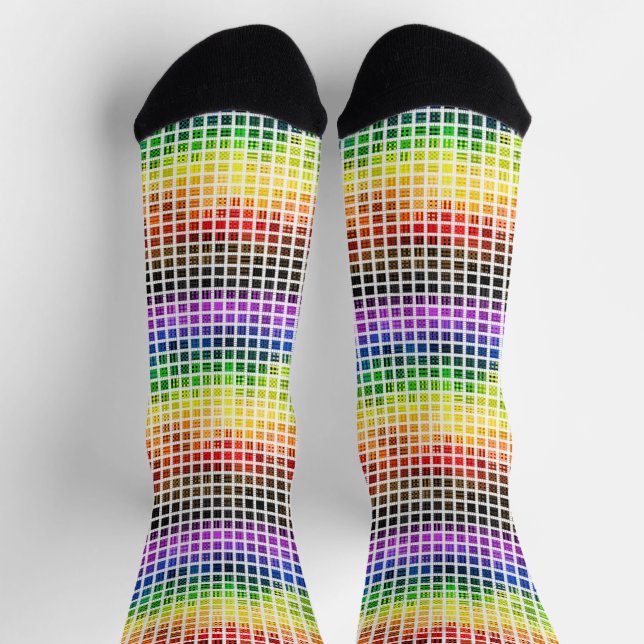 Quirky Boho Plaid Colourful Gay Rainbow Pride Flag Socks (Top)