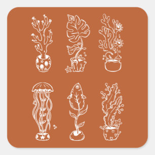 Quirky botanical square sticker