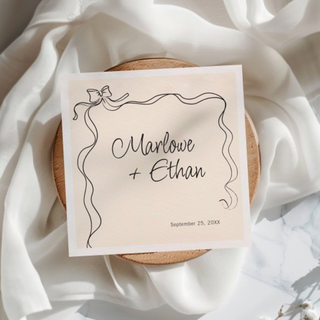 Quirky Bow Frame Handwritten Wedding Napkin (Creator Uploaded)