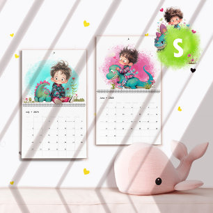 Quirky Boy & Dinosaur Cartoon Calendar
