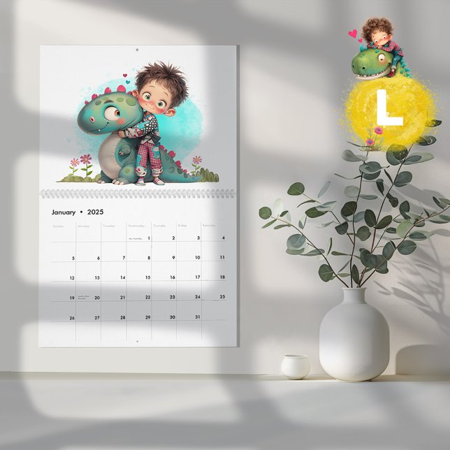 Quirky Boy & Dinosaur Cartoon  Calendar (Quirky Boy & Dinosaur Cartoon Calendar - Large)