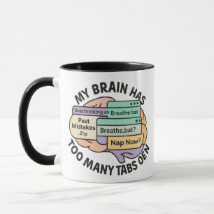 Quirky Brain Mug Funny Overthinker Gift