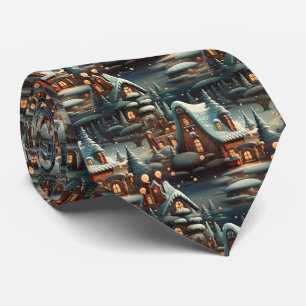 Quirky Brown and Blue Gingerbread House Pattern Tie