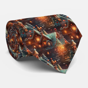 Quirky Brown and Blue Gingerbread House Pattern Tie