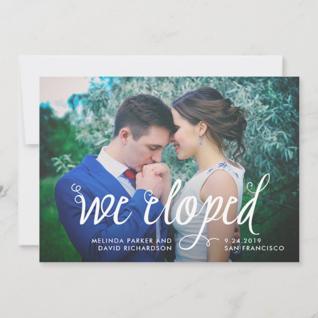 Quirky Calligraphy | We Eloped Photo Announcement (Front)