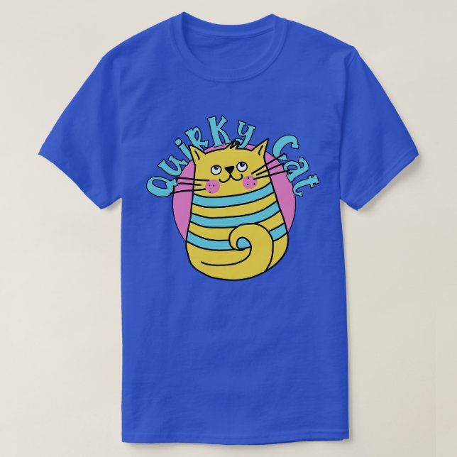 Quirky Cat Blue Stripes Cat T-Shirt (Design Front)