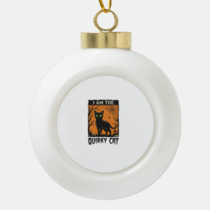 Quirky Cat Halloween Vintage Engraving T-Shirt Des Ceramic Ball Christmas Ornament