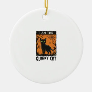Quirky Cat Halloween Vintage Engraving T-Shirt Des Ceramic Ornament