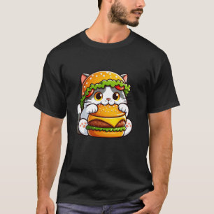Quirky Cat Hamburger Cheeseburger Fast Food Hat T-Shirt