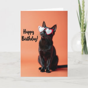 Quirky Cat Heart Glasses Birthday Card