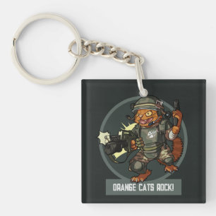 Quirky Cat Marine Orange Cats Rock! Sci-fi Artwork Key Ring