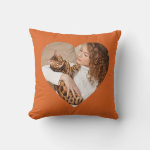 Quirky Cat Pattern Heart-Shaped Pet Photo Cushion