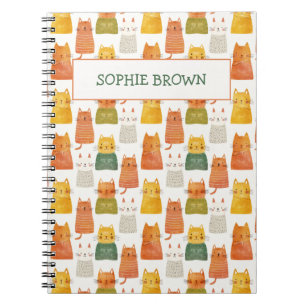 Quirky Cat Pattern with Name Cute Notebook