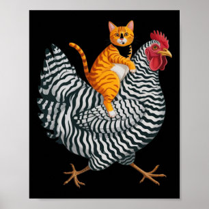 Quirky Cat Riding Zebra Chicken Animal Lover Felin Poster