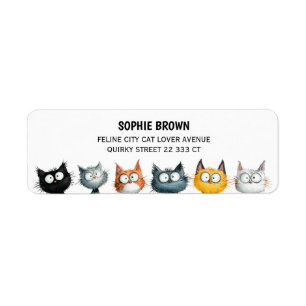 Quirky Cats Cute Feline Art Funny Return Address  Return Address Label