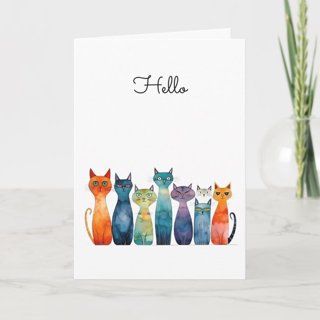 Quirky Cats Hello Cute Greeting Card (Front)
