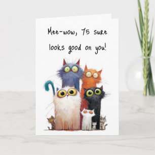 Quirky Cats with Big Eyes 75th Birthday Greeting Card