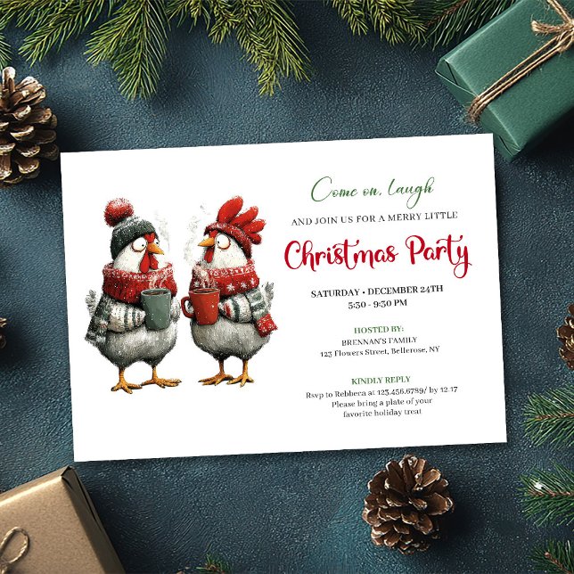 Quirky Chickens Festive Editable Christmas Invite (Quirky Chickens Festive Editable Christmas Invite)