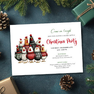 Quirky Chickens Watercolor Christmas Celebration  Invitation