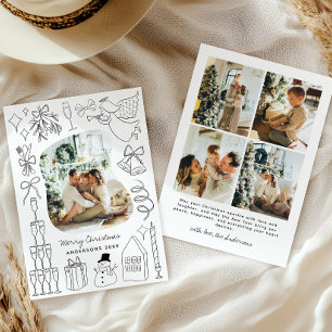 Quirky Christmas 5 Photo Hand drawn Doodle Holiday Card