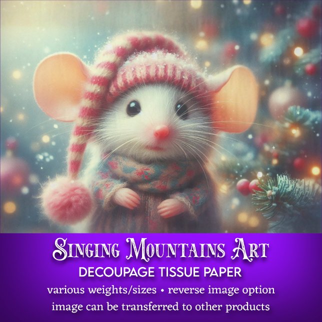 Quirky Christmas Mouse Rustic Winter Art Decoupage Tissue Paper (Creator Uploaded)