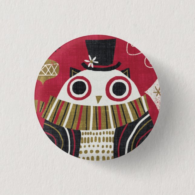 Quirky Christmas Owl 3 Cm Round Badge (Front)