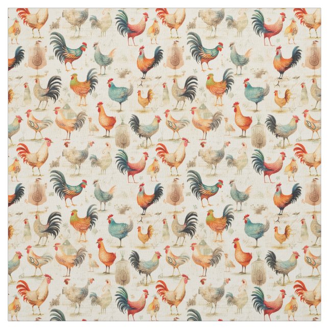 Quirky Cluckers: Whimsy Chicken Fabric (Swatch)