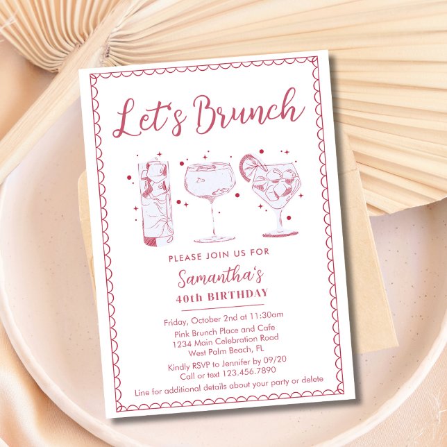 Quirky Cocktails Pink Let's Brunch Any Event Party Invitation (Creator Uploaded)