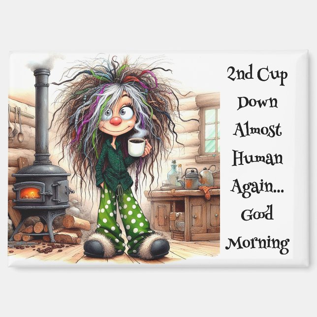 Quirky Coffee Lady Almost Human Magnet (Front)