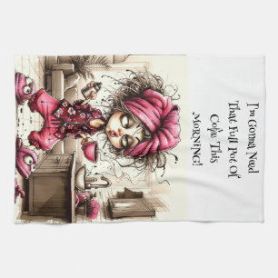 Quirky Coffee Lady Full Pot Kitchen Towels