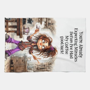 Quirky Coffee Lady Good Luck Kitchen Towels