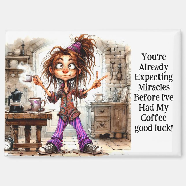 Quirky Coffee Lady Good Luck Magnet (Front)