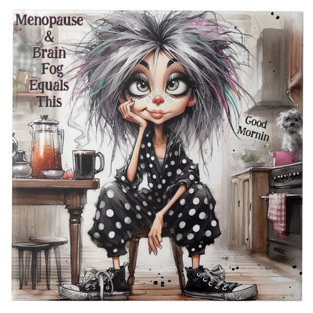 Quirky Coffee Lady Menopause Ceramic Tile (Front)