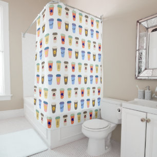 Quirky Coffee Lovers Take-Away Cups Pattern Shower Curtain