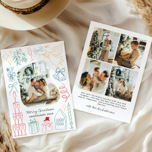 Quirky Colorful Christmas Photo Hand drawn Doodle Holiday Card