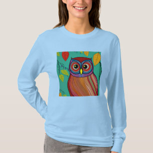 Quirky Colorful Folk Art Abstract Owl T-Shirt