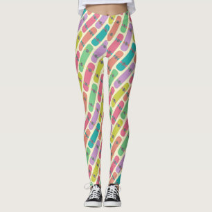 Quirky Colorful Skateboard Pattern Leggings
