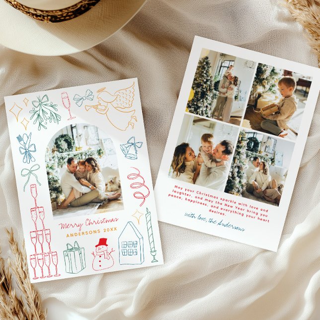 Quirky Colourful Christmas Arch Photo Doodle  Holiday Card (Creator Uploaded)