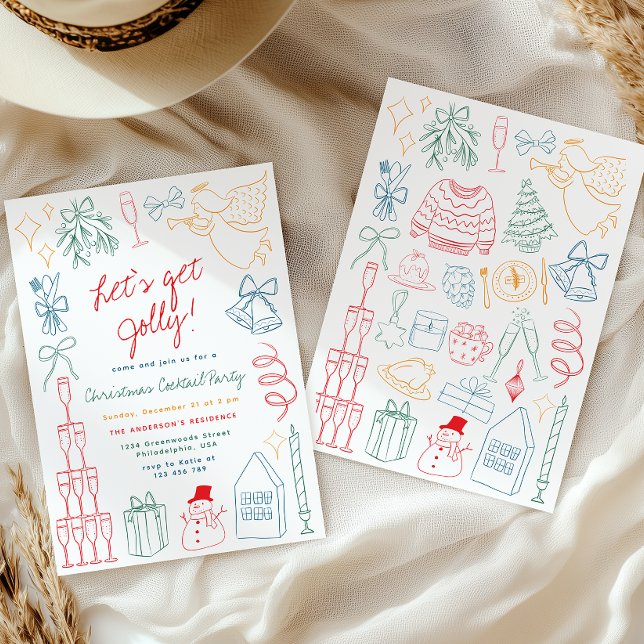 Quirky Colourful Christmas Cocktail Party Doodle Invitation (Creator Uploaded)