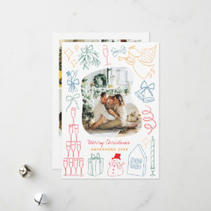 Quirky Colourful Christmas Photo Hand drawn Doodle Holiday Card