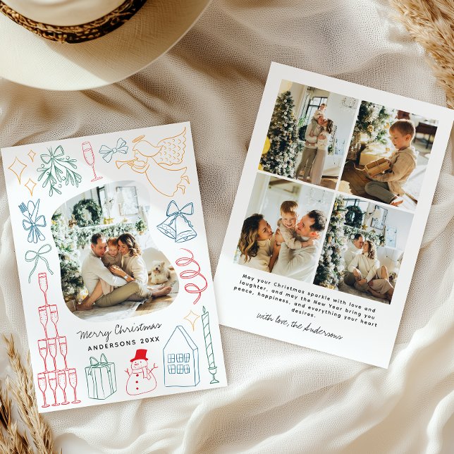 Quirky Colourful Christmas Photo Hand drawn Doodle Holiday Card (Creator Uploaded)