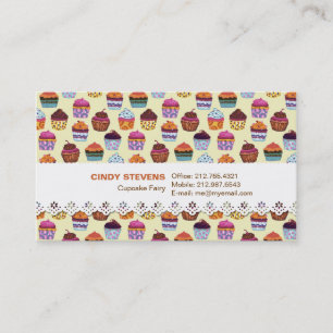Quirky Colourful Cupcakes Illustration Pattern Business Card