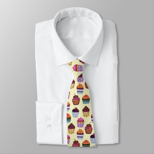 Quirky Colourful Cupcakes Illustration Pattern Tie (Tied)