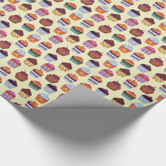 Quirky Colourful Cupcakes Illustration Pattern Wrapping Paper