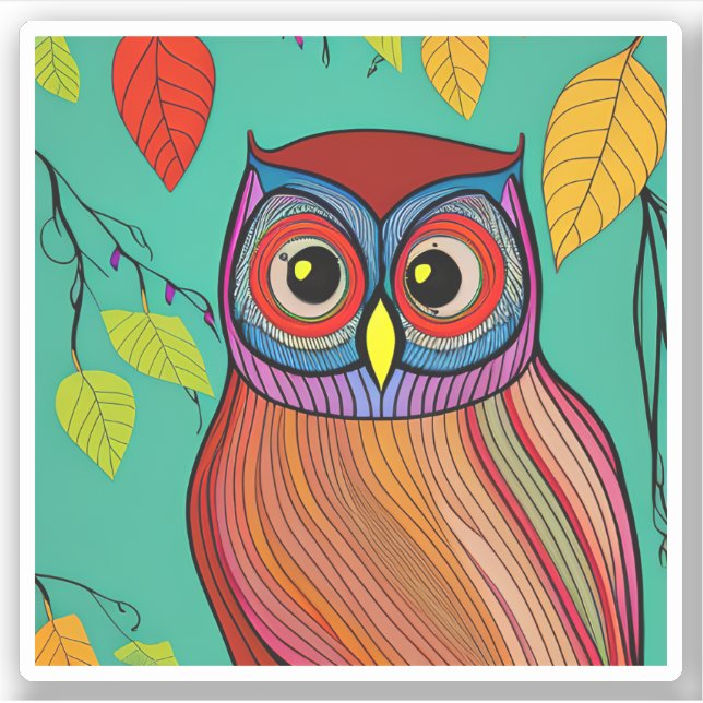 Quirky Colourful Folk Art Abstract Owl (Front)